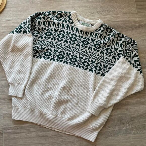 Ash Creek Other - Vintage Fair Isle Knit Sweater Fisherman Cream & Green Chunky Cozy Unisex XL 90s